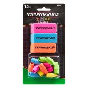 Ticonderoga Eraser Multi-Pack, Handheld & Pencil Top Erasers, Neon Colors 15ct